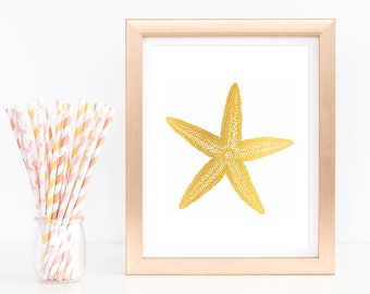 Starfish Wall Art, Gold Starfish Decor, Gold Foil Print, Ocean Art, Nautical Decor, Coastal Decor For Home, Beach Wall Art, Coastal Art