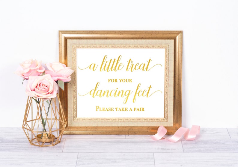 Flip Flop Wedding Sign For Guests Gold Foil Print Beach Wedding Signage Wedding Favors A Little Treat For Your Dancing Feet Shoes For Guests image 1