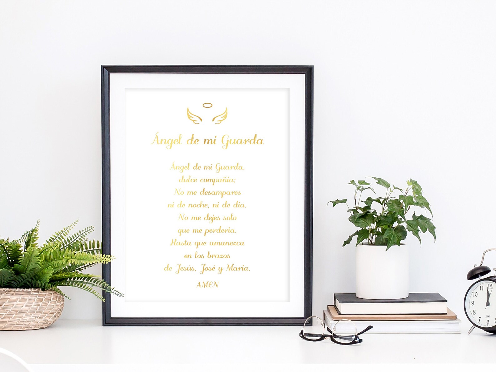 My Guardian Angel Prayer Spanish Catholic Poem Gold Foil Print Etsy