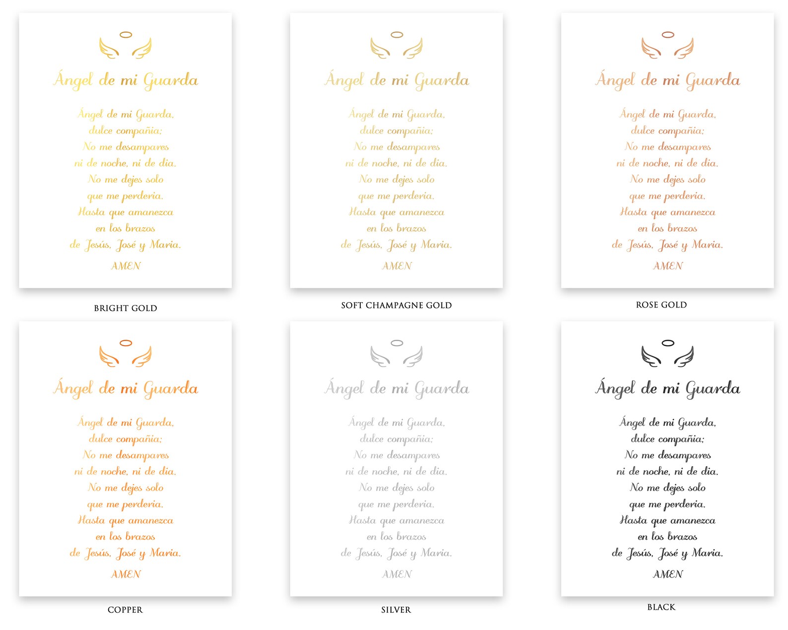 My Guardian Angel Prayer Spanish Catholic Poem Gold Foil Print Etsy