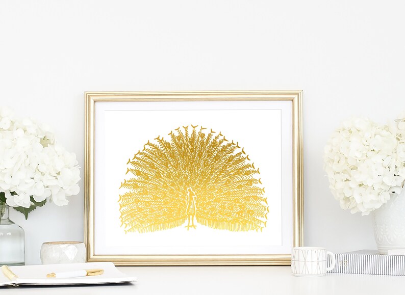 Peacock Decor Art Prints Gold Foil Wall Decorations For Home image 1
