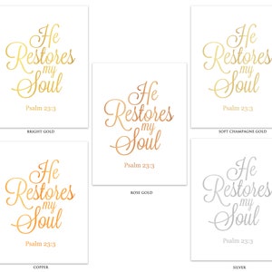Scripture Wall Art, Psalm 23, Gold Wall Decor, Christian Gifts, Bible Verse Prints, Sympathy Gift He Restores My Soul Christian Poster Print image 2
