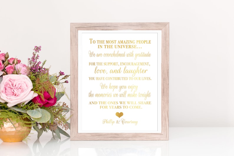 Gold Foil Wedding Welcome Sign, Guest Thank You Wedding Signage, Wedding Favors For Guests image 1