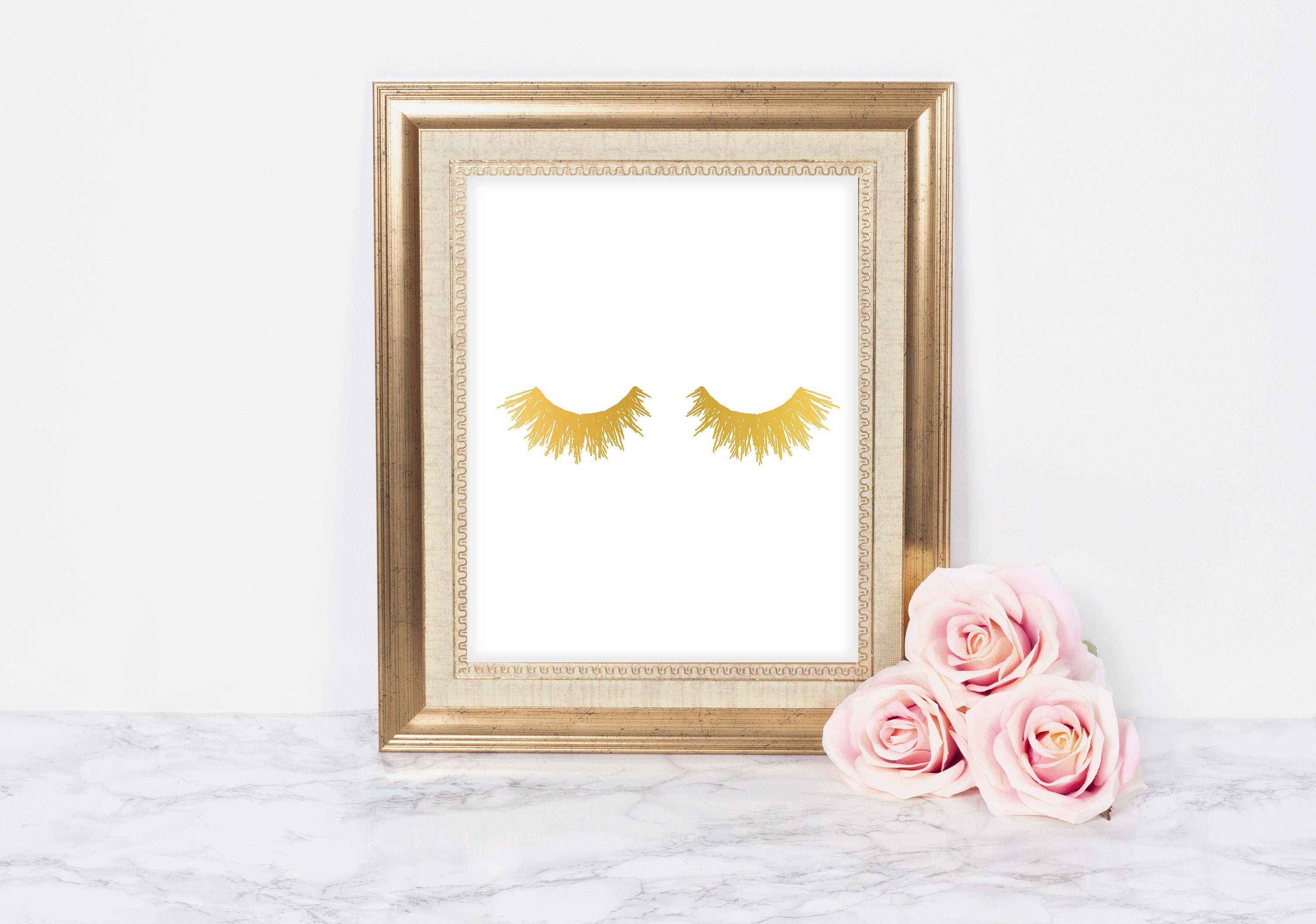 Eyelashes Girly Wall Art Rose Gold Bathroom Decor Eye Lashes Etsy