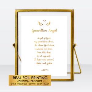 Schutzengel Geschenk Goldfolie Gedicht Druck, katholisches Gebetsgedicht Ideal für Babyparty Taufe Erstkommunion oder Katechismus Kinderzimmer Dekor