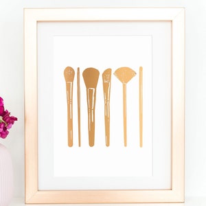 Makeup Brushes, Bathroom Wall Decor, Rose Gold Decor, Fashion Wall Art Make Up Brushes Fashion Poster, Cosmetology Gifts, Beauty Salon Decor image 1