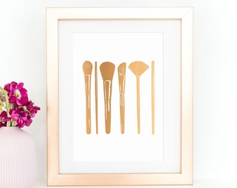 Makeup Brushes, Bathroom Wall Decor, Rose Gold Decor, Fashion Wall Art Make Up Brushes Fashion Poster, Cosmetology Gifts, Beauty Salon Decor