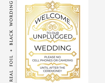 Art Deco Unplugged Wedding Sign, Gold Foil Welcome Wedding Signs, No Phones Wedding Decor, Ceremony Sign