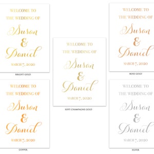 Personalized Wedding Welcome Sign, Gold Foil Print Arrival Poster, Custom Wedding Mr And Mrs Sign, Modern Calligraphy Font image 2