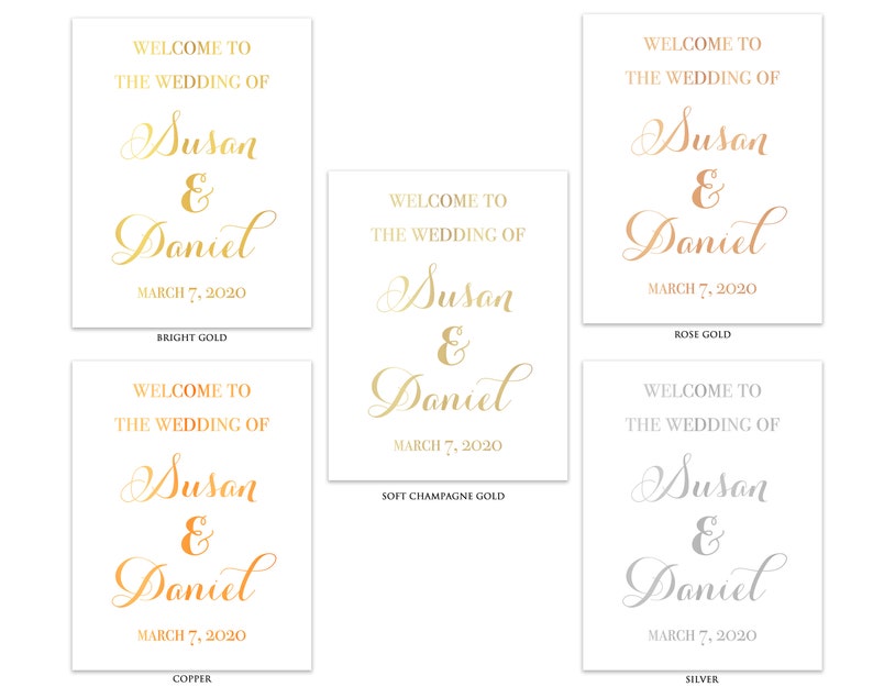 Personalized Wedding Welcome Sign, Gold Foil Print Arrival Poster, Custom Wedding Mr And Mrs Sign, Modern Calligraphy Font image 2