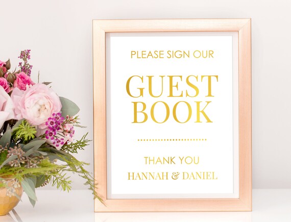 Guestbook Sign In Decorations Wedding Guest Book Sign Gold Foil Wedding Signage