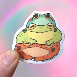 Frog and toads stacked illustrated sticker, mini die cut waterproof vinyl sticker