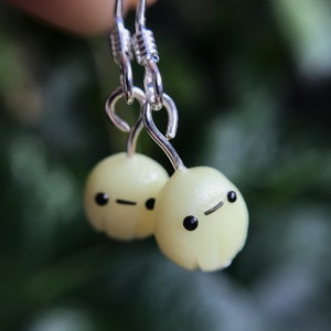 Ghost dangle earrings, glow in the dark jewelry, spooky accessory, cute Halloween gift, mini clay art