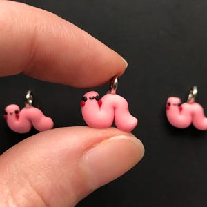 Cute worm mini zipper charm, animal book bag accessory, miniature wearable clay art keychain, nature lover bug gift