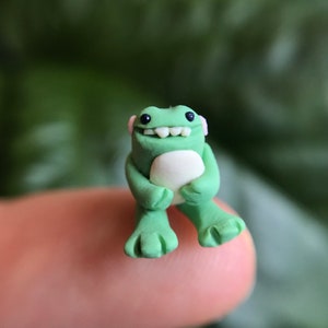 Tiny frog with teeth, frog art, clay character sculpture, miniature figurine