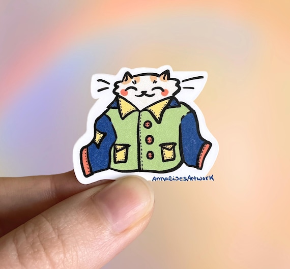 70s cat sticker, mini vinyl waterproof, colorful jacket kitty