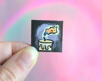 Candle flame cat sticker, mini vinyl waterproof, cute kitty, spooky watercolor illustration