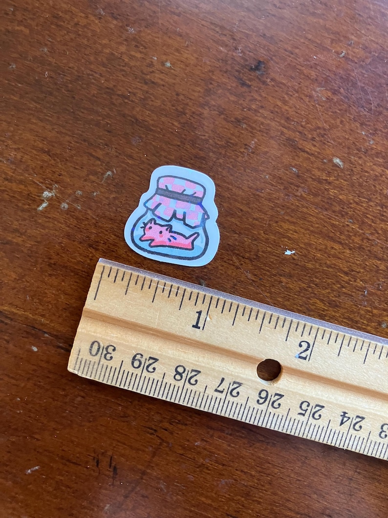 Strawberry jam cat sticker, vinyl waterproof, cottagecore illustration, holographic sparkle image 2