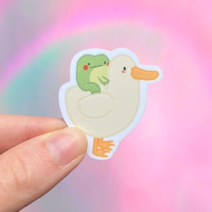 Pegatina de amigos rana y pato, pegatina de vinilo troquelada impermeable