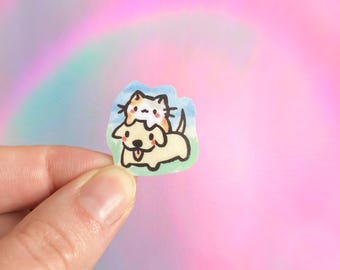 Cat and puppy sticker, cute pet illustration, mini vinyl waterproof