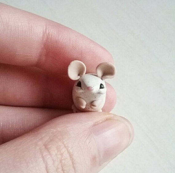 Items similar to Polymer clay animal mouse sculpture, miniature collectible figurine kawaii on Etsy