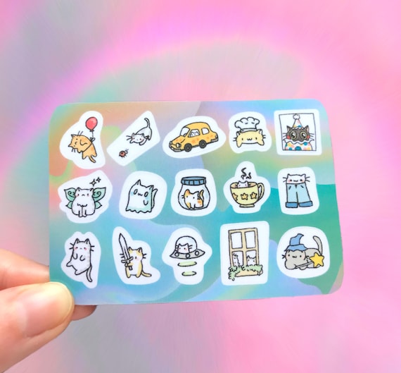 Tiny cats sticker sheet, vinyl waterproof mini kittens