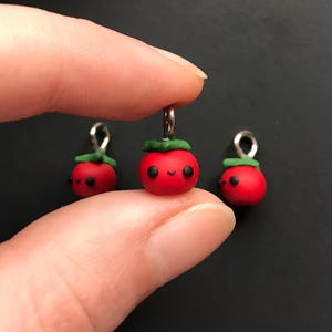 Cute tomato charm, mini food book bag accessory, miniature wearable clay art keychain, veggie lover gift, vegetable jewelry
