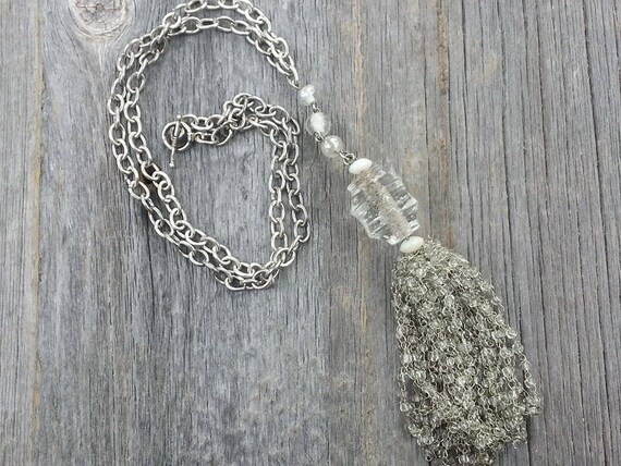 Handmade Glass and Silver Metal Tassel Necklace-Made w/ | Etsy