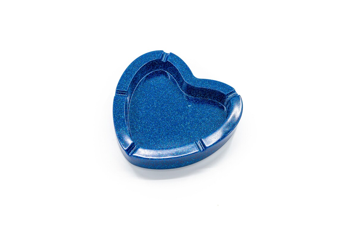 Large Heart Shaped Ashtray with Blue Glitter | Etsy