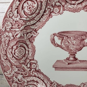 Warwick Vase by Spode Archive Collection | Victorian Series Pink Red Transferware Dinner Plate