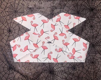 Diadema de flamencos, pañuelo de flamencos, bufanda tropical para la cabeza, envoltura para el cabello, accesorio para bolso, vintage, tiki, peculiar, regalo para amantes de los animales, geeks, nerds