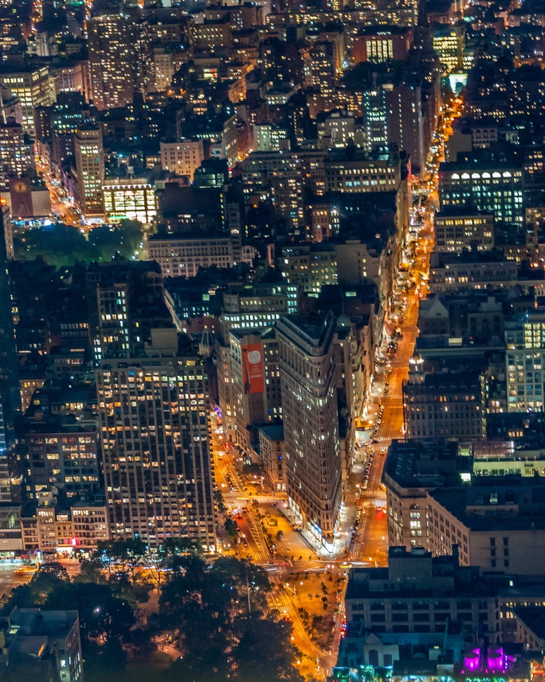 New York Flatiron Building Night Cityscape Photo Aerial Fine - Etsy