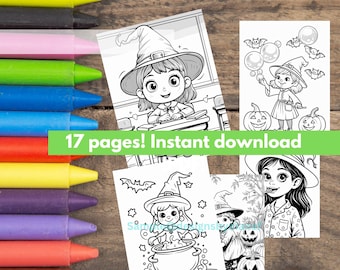 Little Witches Coloring Book – 17 Magical Pages – Halloween Printable for Kids & Adults
