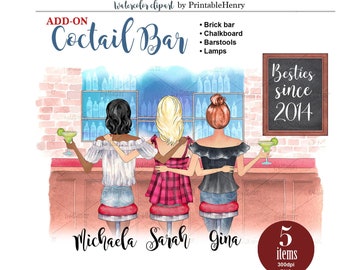 Clipart bar à cocktails aquarelle : toile de fond personnalisée (PNG)