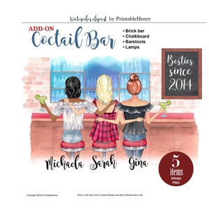 Watercolor Cocktail Bar Clipart: Custom Backdrop (PNG)