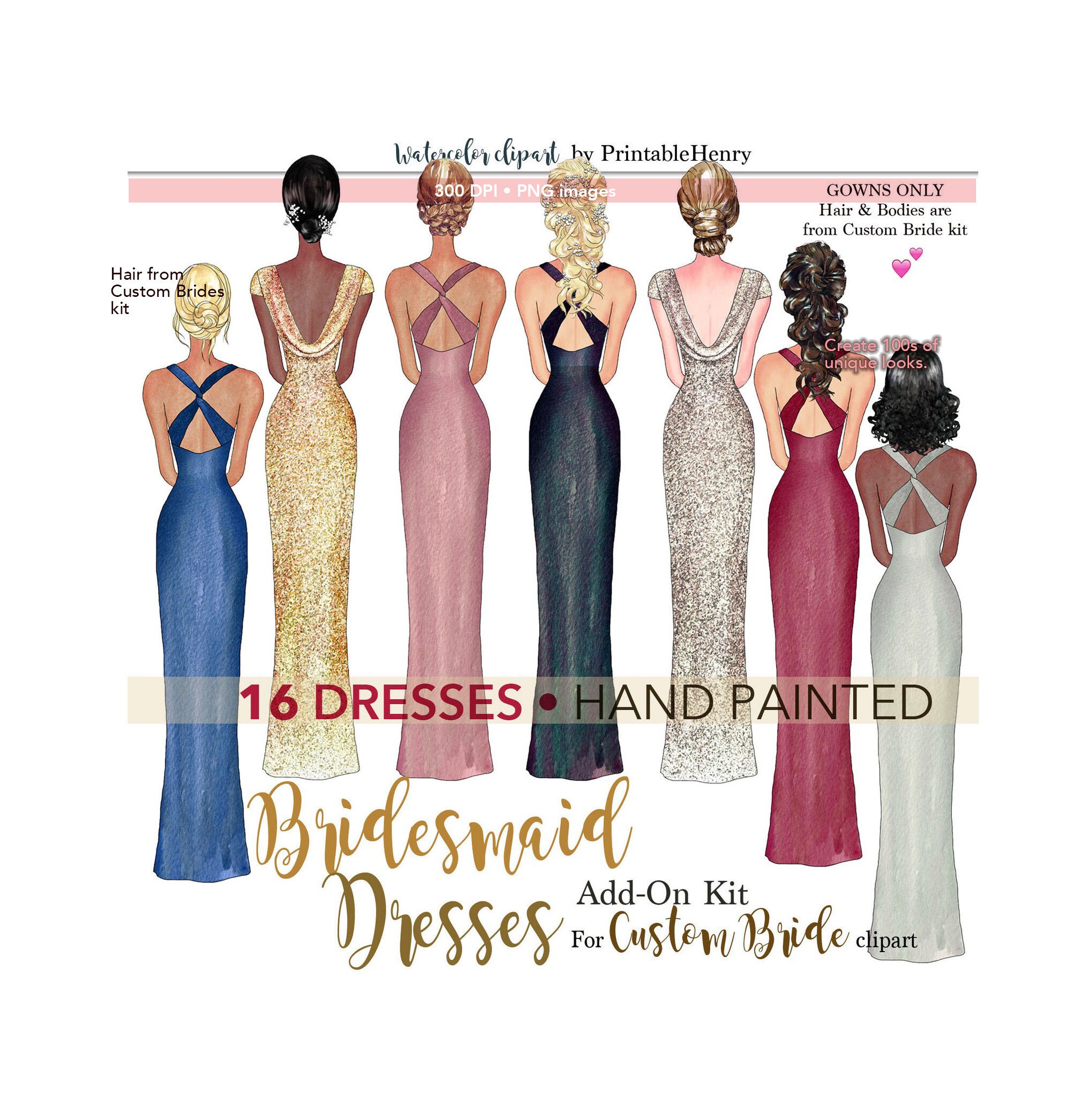 Bridesmaid Dress Clipart Customizable Bridesmaid Dress Etsy