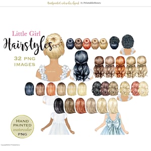 Kleine meisjeskapsels clipart handgeschilderde aquarel PNG-afbeeldingen digitale download voor aangepaste portretten