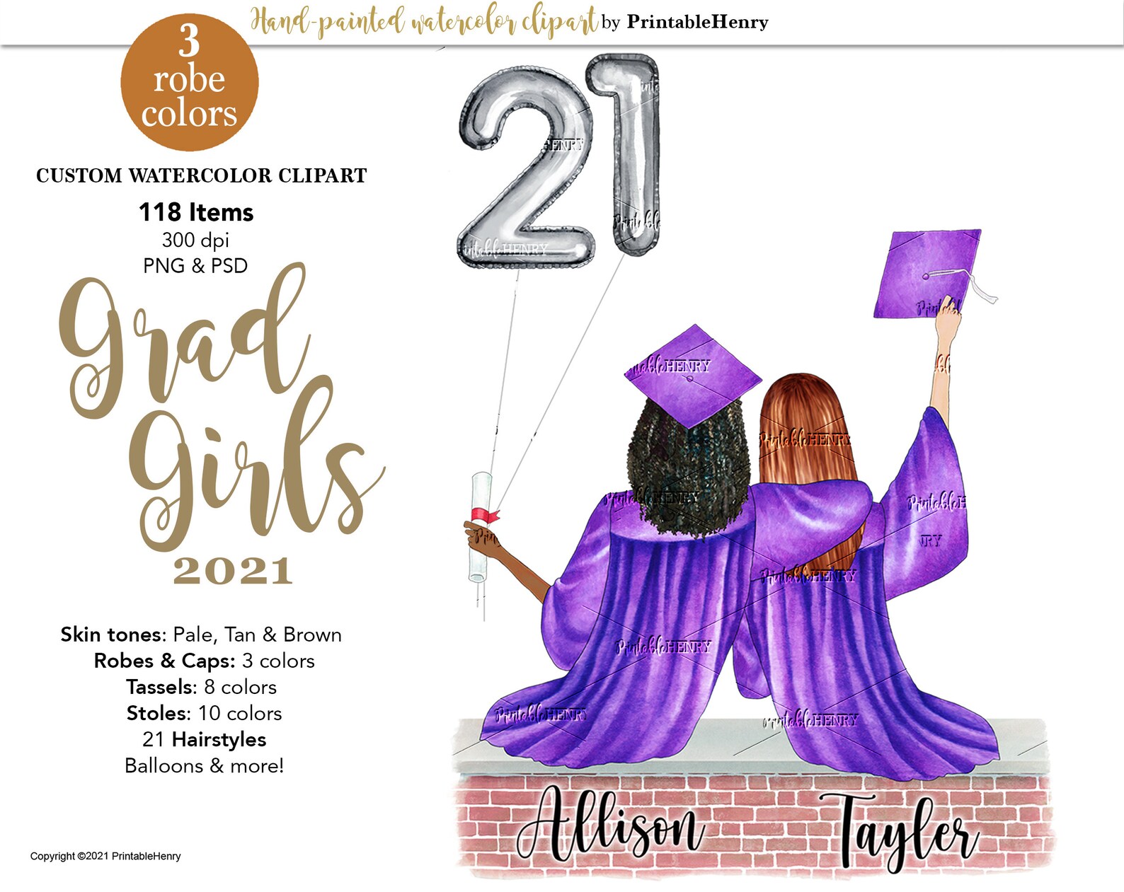 Custom Graduation Girls 2021 clipart with COMMERCIAL ...
