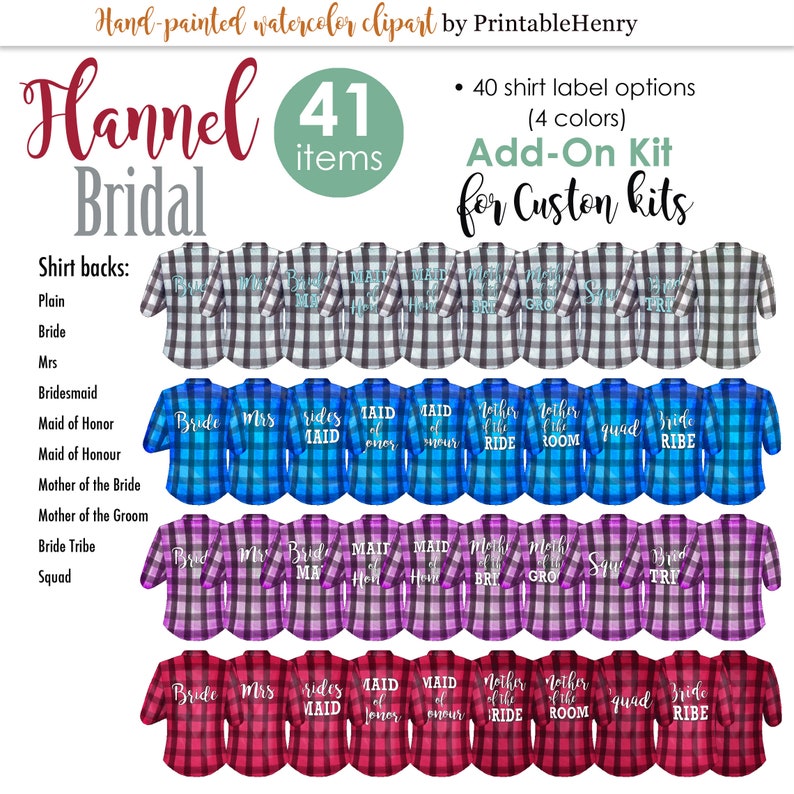 Bridesmaid flannel shirt ADD-ON KIT maid of honor ask bridesmaid proposal mother of the bride customizable clipart gift PrintableHenry