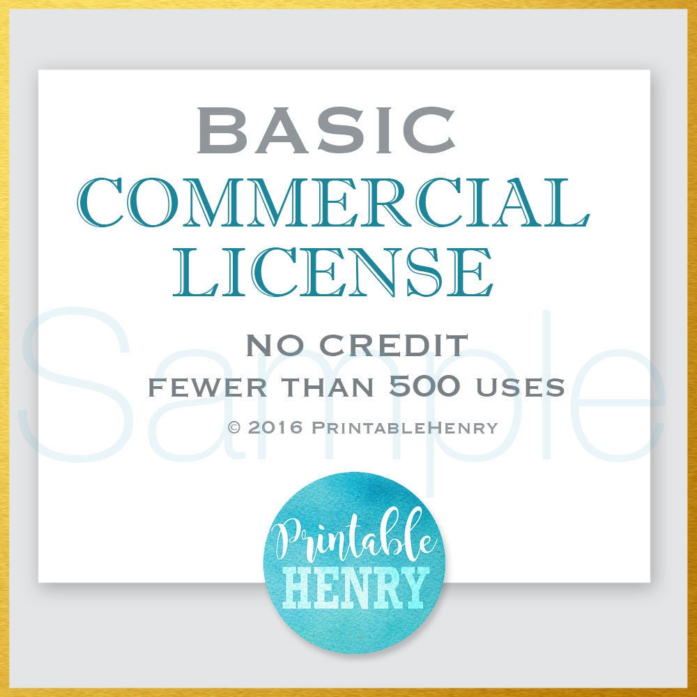 One (1) Basic Commercial Use License / include with ONE PrintableHenr…