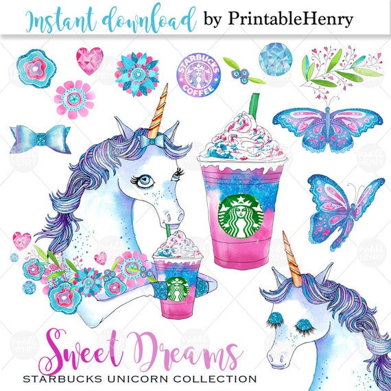 Cute Unicorn Clipart Starbucks Drink Planner Graphics Cute Unicorn Clipart Starbucks Drink Planner Graphics