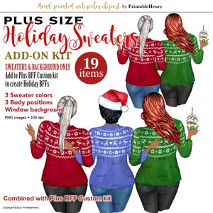 BFF holiday sweaters Add-On clipart body positive best friends portrait besties custom sister mother Christmas sublimation png