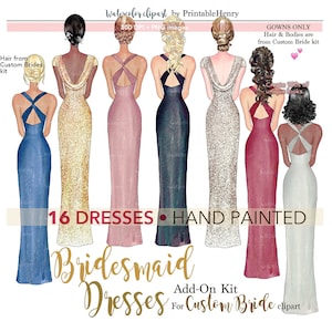 Vestido de dama de honor clipart personalizable dama de honor pide vestido formal PNG acuarela gráficos de boda imprimibles Henry