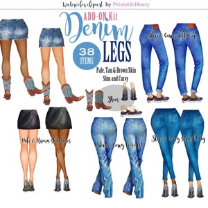 Denim Jeans Clipart: Watercolor Fashion Illustration (PNG Digital Download)