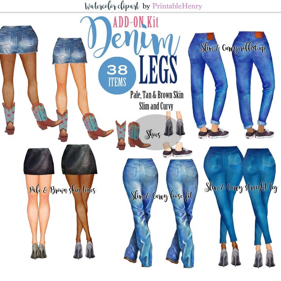 Denim Clipart Jeans And Legs Custom Clipart Add On Watercolor Etsy