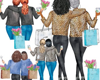 Clipart aquarelle mère fille : créateur de portraits à usage personnel uniquement (téléchargement numérique)