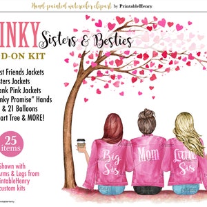 Pink Bester Freund, Schwester Jacken png Zusatz Charakterdesigner mit Herzbaum, Luftballons, Champagner PrintableHenry