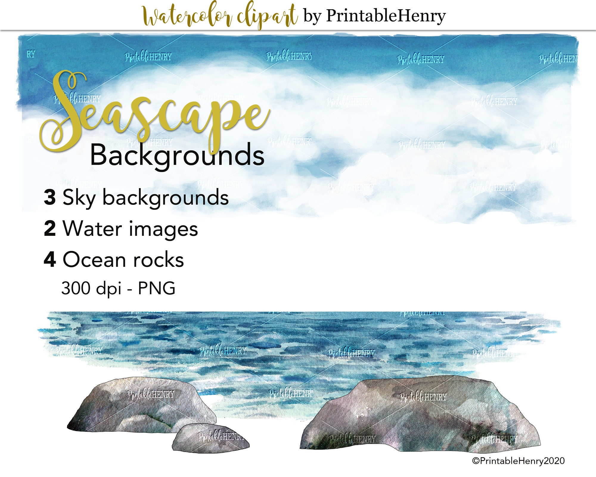 Ocean Background Png Watercolor Seascape Background Clipart - Etsy ...