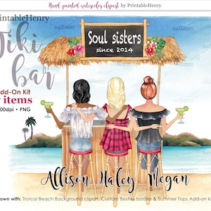 Luau Tiki Bar Clipart - Cocktail Party Watercolor Background - Instant Download for Invitations, Decorations and Custom Portraits