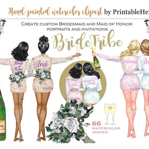 Bride and Bridesmaid clipart for personalized portraits Maid of honor ask customizable watercolor png includes Commercial License